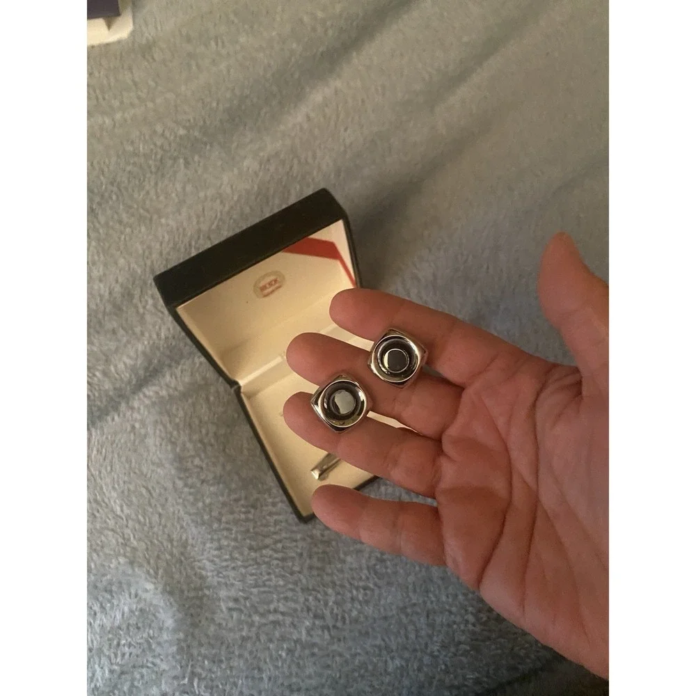 VTG Hickok MCM Classic Silver Tone Hematite Cufflinks And Tie Pin In Box Wedding